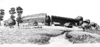 Выгляд замчышча з паўднёва-заходняга боку - Лiдскi замак. Малюнак Я. Драздовiча, 1929 г.
